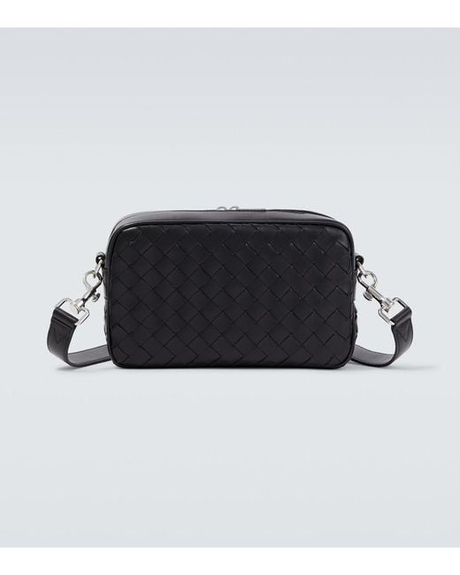 Bottega Veneta Black Intrecciato Small Leather Crossbody Bag for men