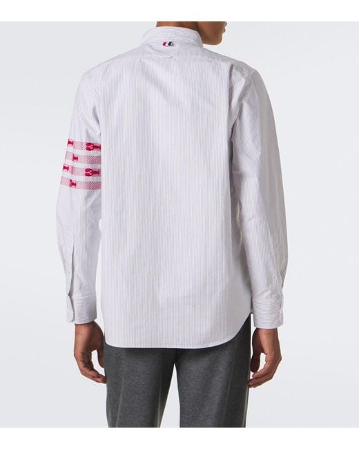 Thom Browne White 4-Bar Striped Cotton Oxford Shirt for men