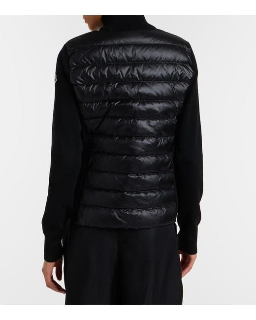 Moncler Black Down-Paneled Virgin Wool Cardigan