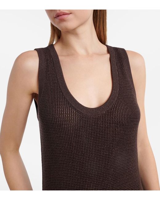Brunello Cucinelli Brown Open-Knit Cotton-Blend Maxi Dress