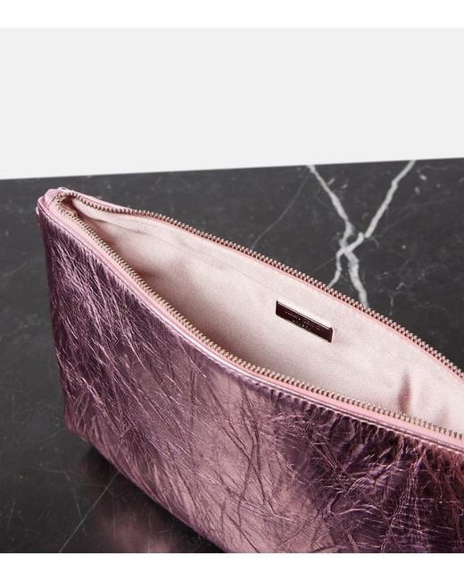 Jimmy Choo Pink Callie Small Metallic Leather Clutch