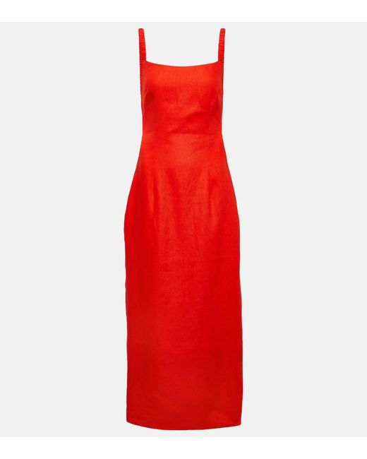 Sir Red Primrose Ruched Linen Maxi Dress