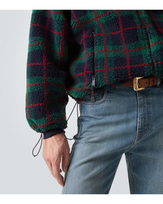 Miu Miu Green Checked Teddy Jacket for men