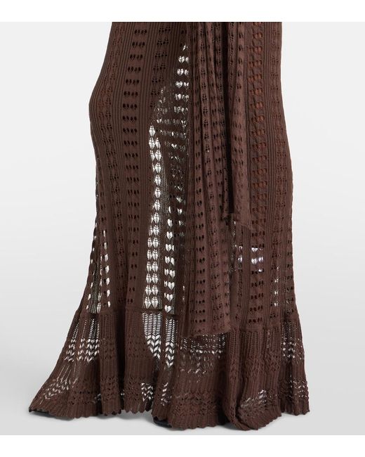 AYA MUSE Brown Ruffled Pointelle Maxi Dress