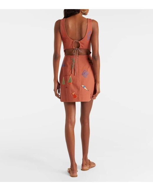 ALÉMAIS Orange Dusty Embroidered Cotton Minidress