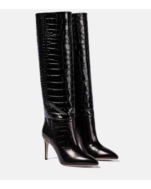 Paris Texas Black Croc-effect Leather Knee-high Boots