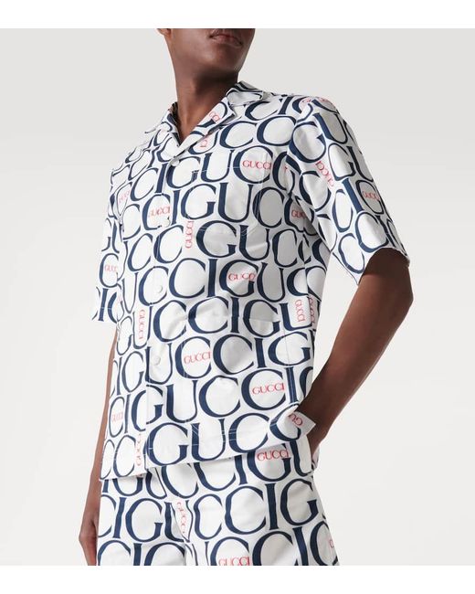 Camicia bowling con logo di Gucci in Blue da Uomo