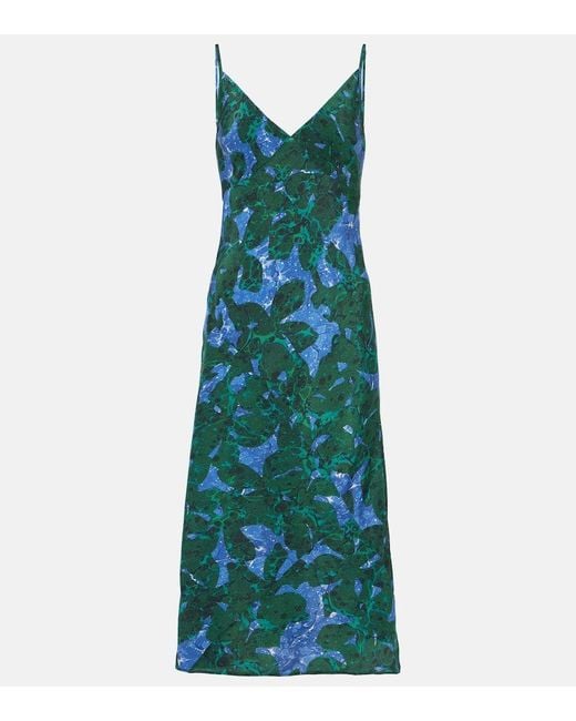 Dries Van Noten Blue Bedrucktes Slipdress Aus Seide