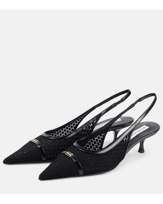 Victoria Beckham Black Leather-Trimmed Mesh Slingback Pumps