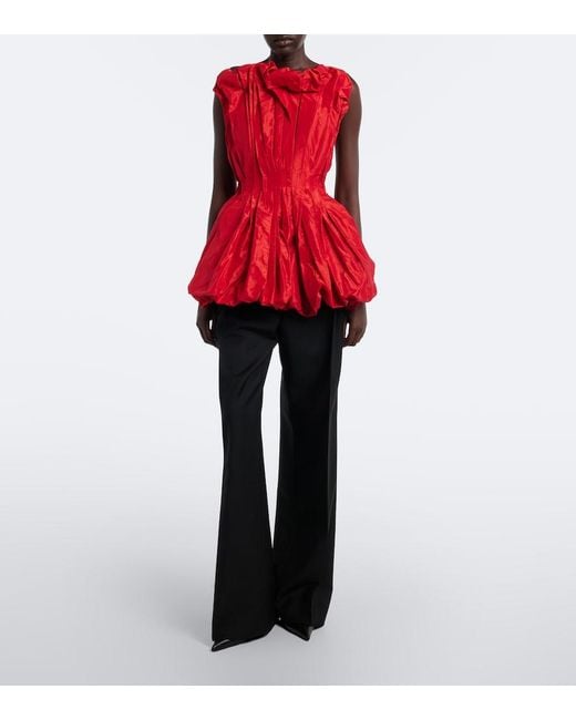 TOVE Red Marina Peplum Silk Taffeta Top