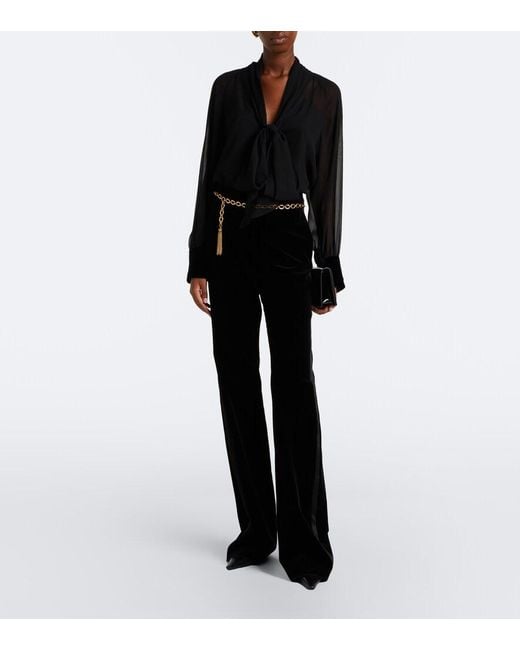 Max Mara Black Elegante Tie-Neck Silk Blouse