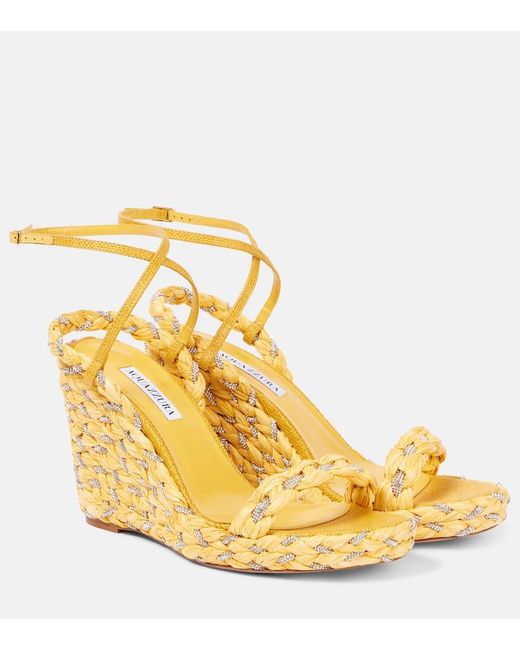 Sandales Compensees Costiera Crystal En Raphia Aquazzura en coloris Metallic