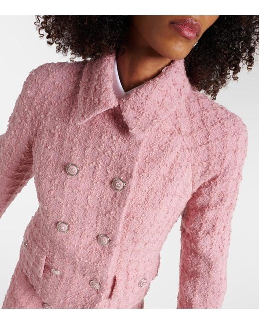 Versace Pink Double-Breasted Boucle Tweed Jacket
