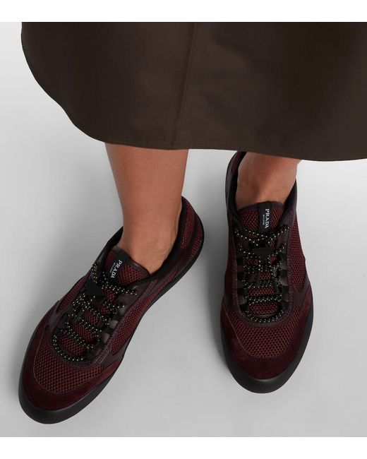 Prada Brown Speedrock Leather-Trimmed Sneakers