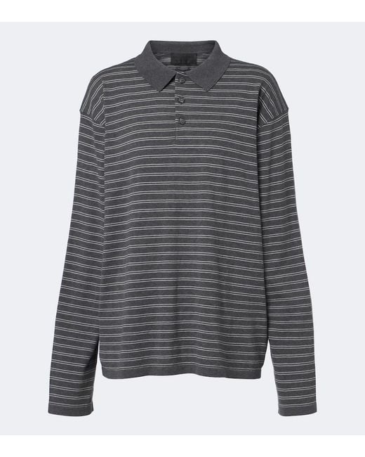 Nili Lotan Gray Striped Cotton Jersey Polo Shirt