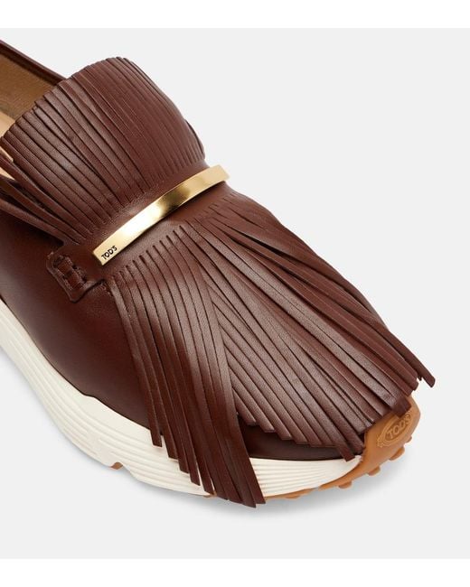 Tod's Brown Fringed Leather Sneakers