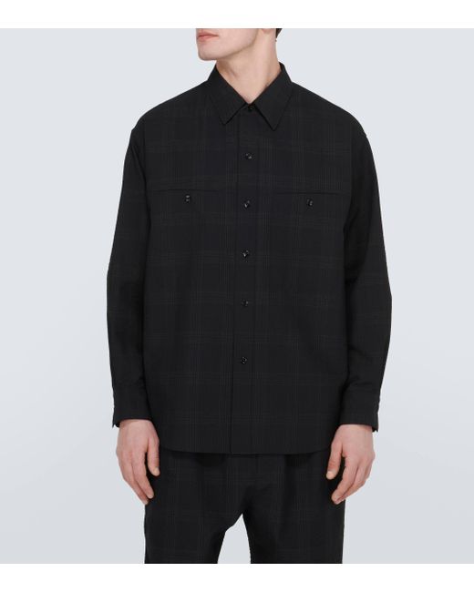 Lemaire Black Checked Wool Seersucker Shirt for men