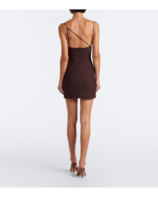 Nensi Dojaka Brown Tulle-Trimmed Ruched Jersey Minidress