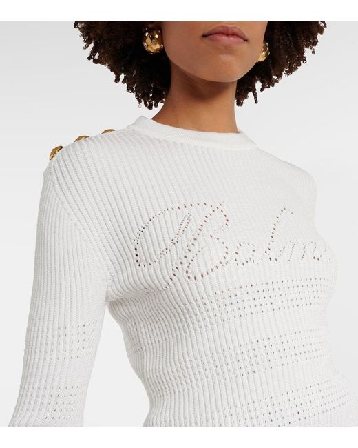 Balmain White Embellished Knitted Top