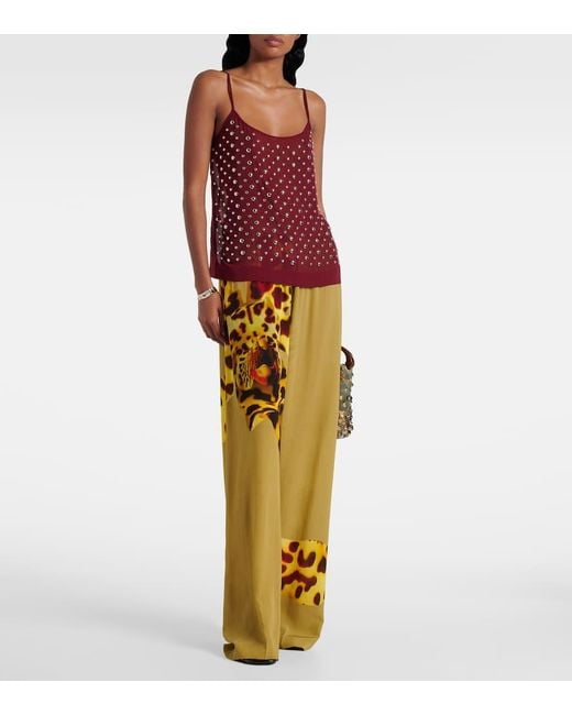 Dries Van Noten Yellow Leopard-Print Wide-Leg Pants