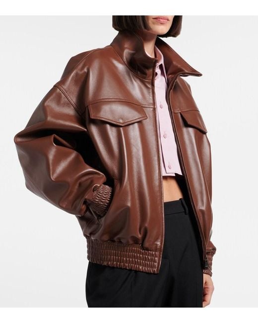 Balenciaga Brown Cropped Oversized Leather Jacket