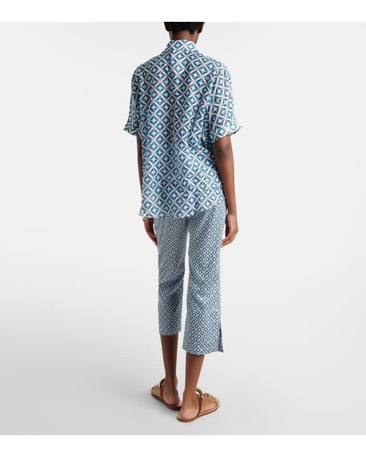 Max Mara Blue Facella Printed Cotton Wide-Leg Jeans