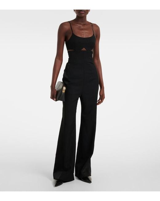 Victoria Beckham Black Cami Cutout Crepe Satin Jumpsuit