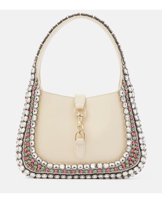 Gucci Natural Jackie Medium Crystal-embellished Leather Shoulder Bag