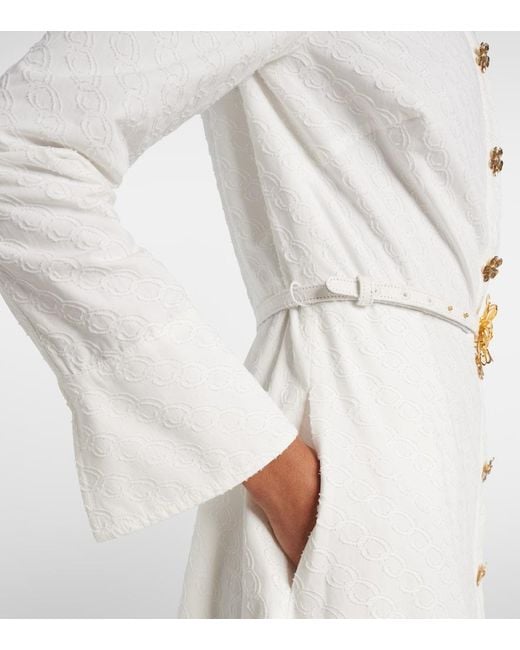 Oscar de la Renta White Belted Cotton Poplin Shirt Dress