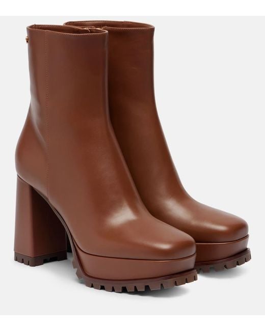 Gianvito Rossi Brown Harlem 70 Leather Platform Ankle Boots