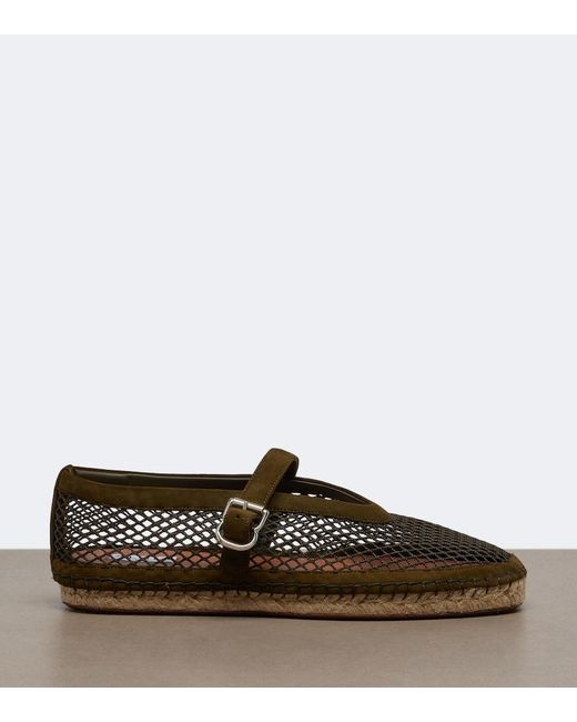 Alaïa Brown Suede-Trimmed Fishnet Espadrilles