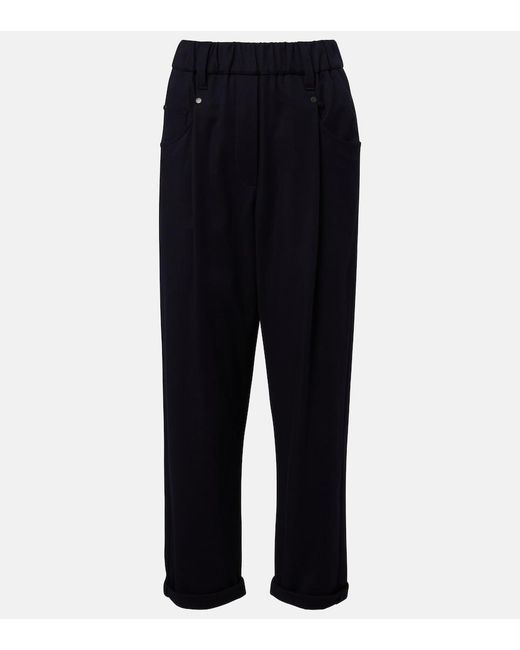 Brunello Cucinelli Blue Monili Cotton-Blend Straight Pants