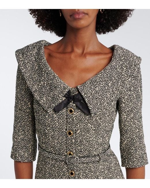 Alessandra Rich Gray Belted Cotton And Wool-Blend Tweed Midi Dress