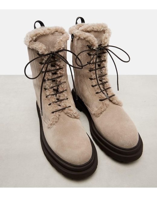 Bottines En Daim Et Shearling Brunello Cucinelli en coloris Brown