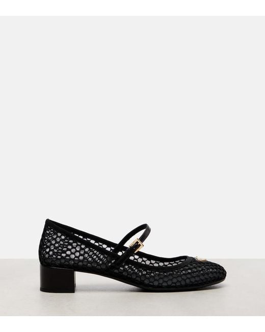 Prada Leather-Trimmed Mesh Mary Jane Pumps in Black | Lyst