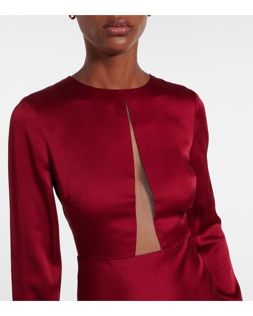Max Mara Red Bird Satin Maxi Dress