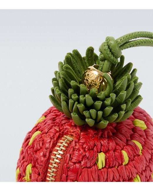 Loewe White Strawberry Raffia Coin Purse With Strap for men