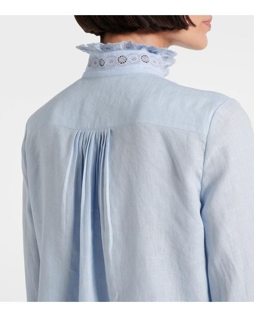 Valentino Blue Broderie Anglaise Linen Blouse