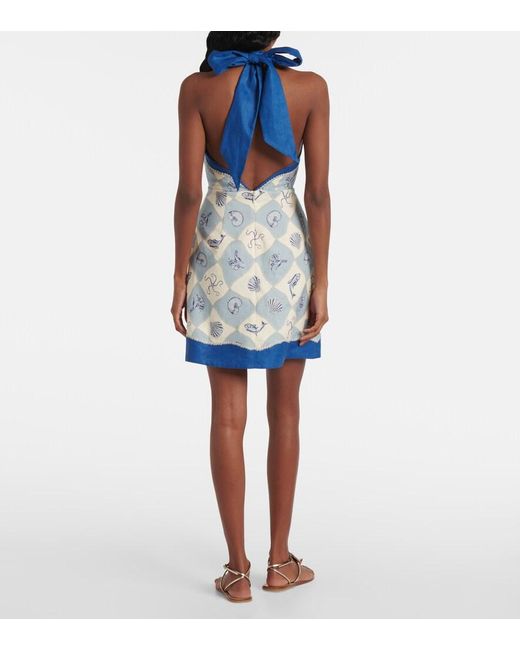 ALÉMAIS Blue Pia Printed Linen Minidress