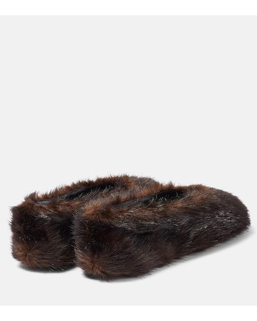 Magda Butrym Brown Faux-Fur Ballet Flats