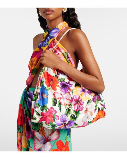 Dolce & Gabbana Red Medium Floral Satin Shoulder Bag