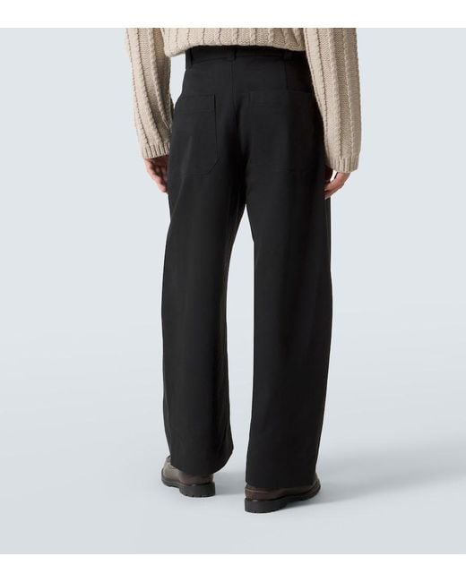 Studio Nicholson Black Sorte Cotton Twill Barrel-Leg Pants for men