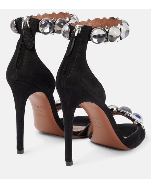 Alaïa Black Alaia La Bombe 110 Embellished Suede Sandals