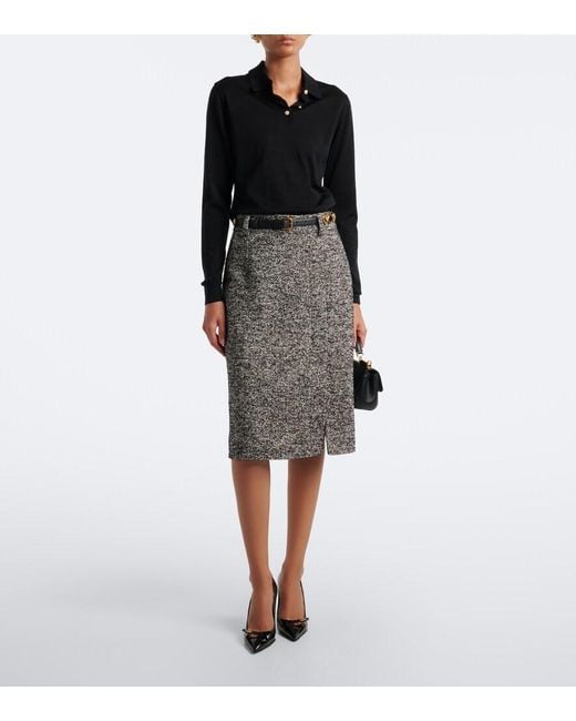 Dolce & Gabbana Gray Wool, Silk, And Alpaca-Blend Tweed Pencil Skirt