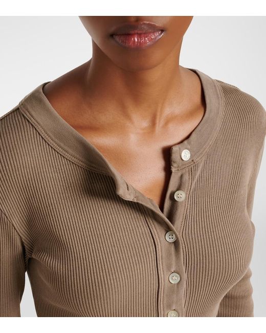 Citizens of Humanity Brown Varra Ribbed-Knit Henley Shirt