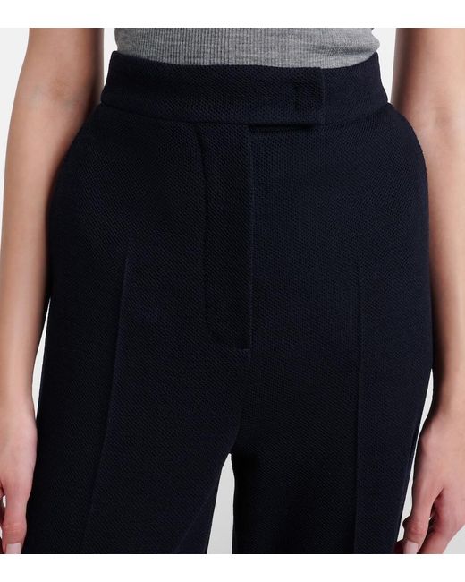 Max Mara Blue Attinia Virgin Wool Pique Wide-Leg Pants