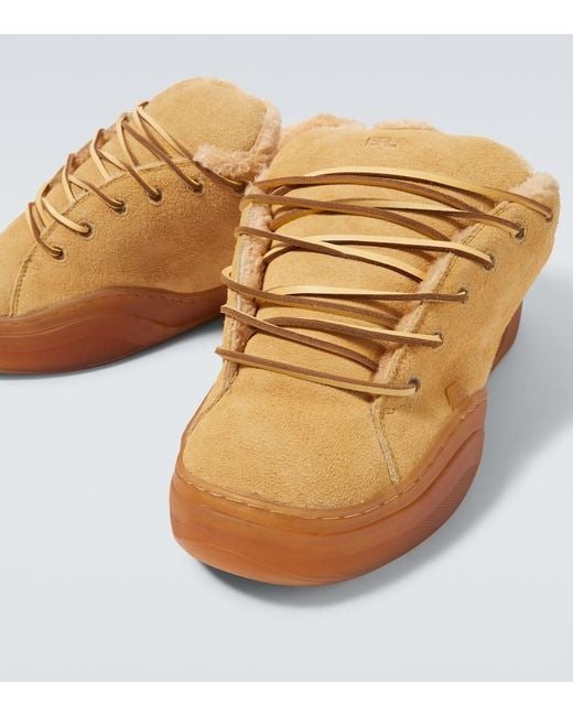 ERL Natural Sand Vamp Shearling-Lined Suede Sneakers for men