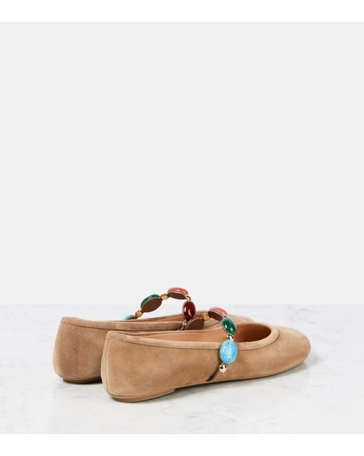 Gianvito Rossi Brown Shanti Embellished Suede Ballet Flats