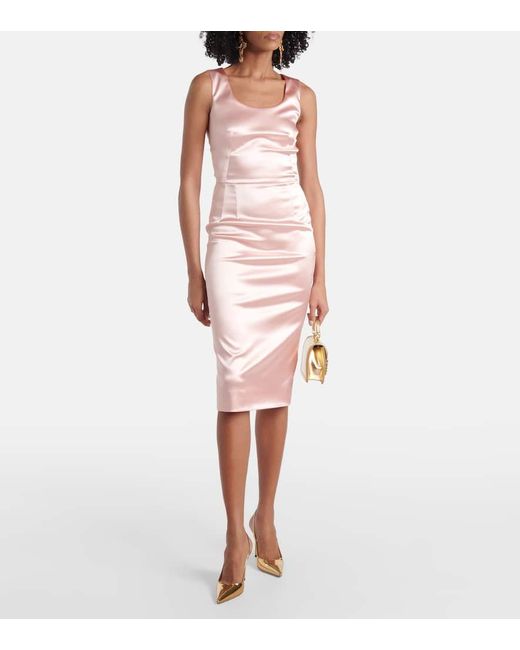 Dolce & Gabbana Pink Satin Midi Dress