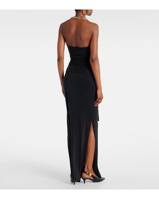 Balmain Black Draped Gathered Gown